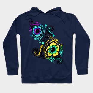 Blue and Yellow Hibiscus Flower Tribals Hoodie